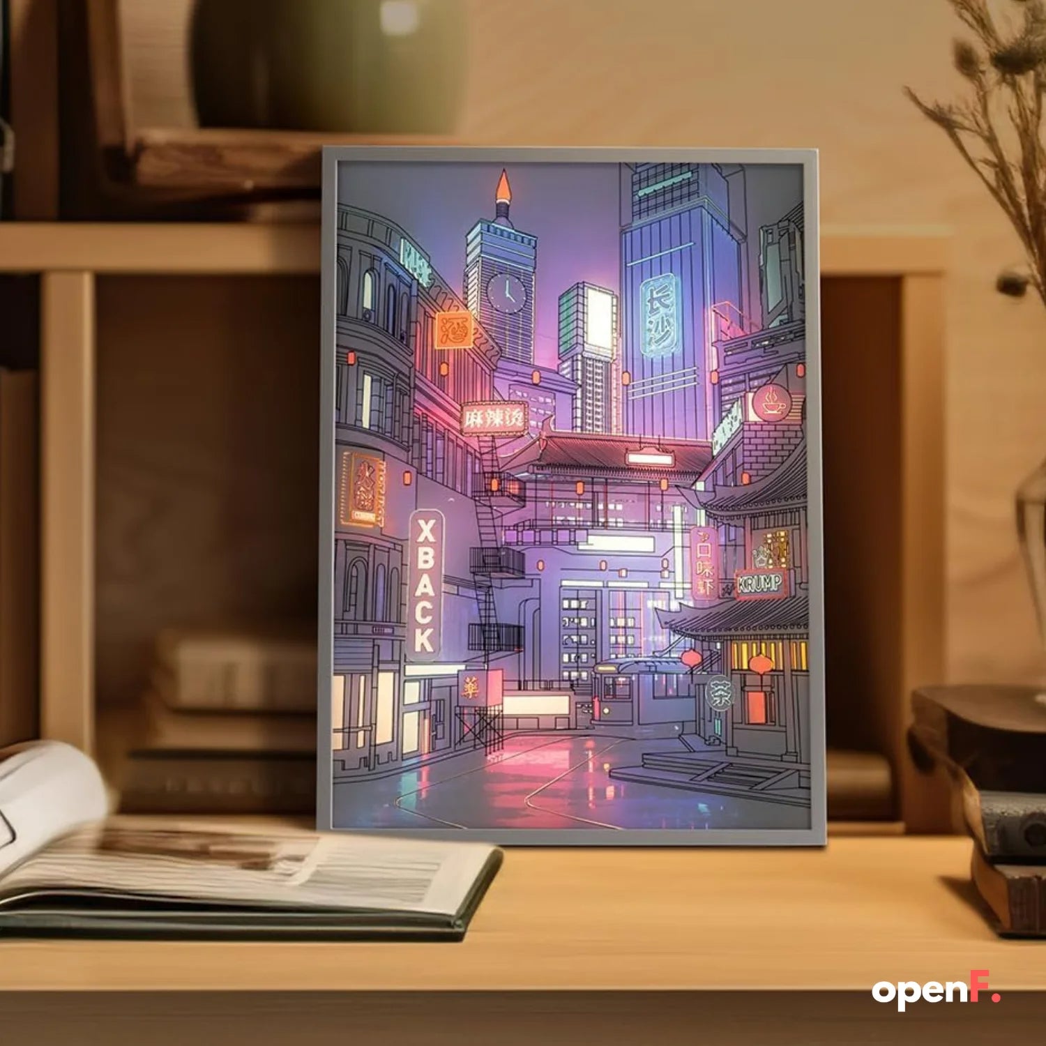 Anime LED City Night View Painting